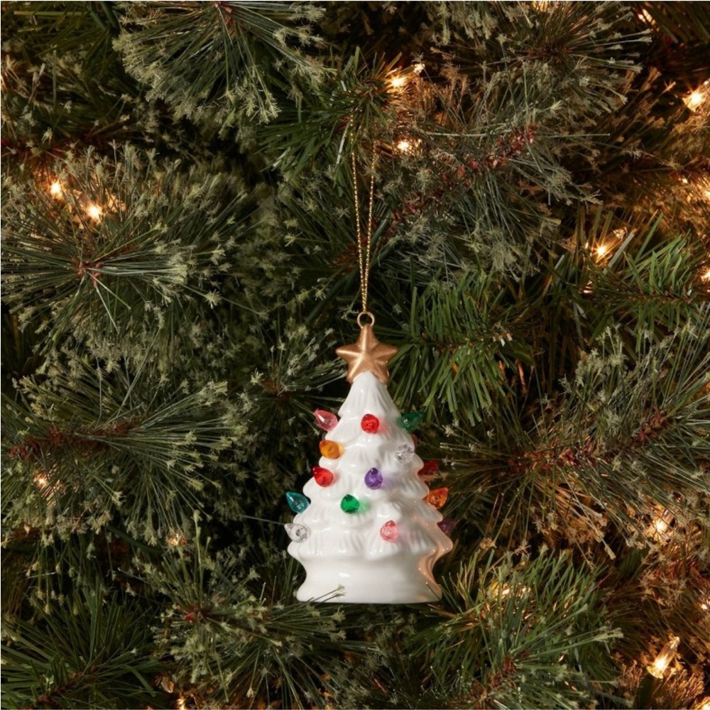 Target Wondershop Lit Retro Christmas Tree Ceramic Ornament White NEW